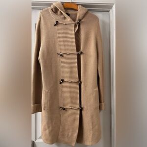 Lands End Tan Classic Longer Length Sweater Coat - Sz Large
